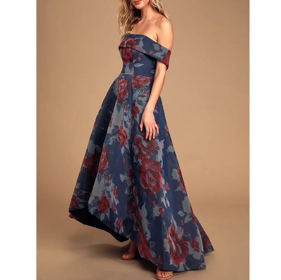 Ava Seraphina Navy Floral Off-the-Shoulder Dress - Picture 2 of 10